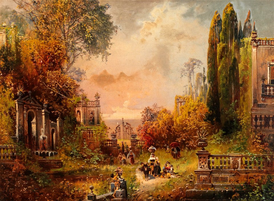 Robert Alott Südliche Parklandschaft mit figürlicher Staffage