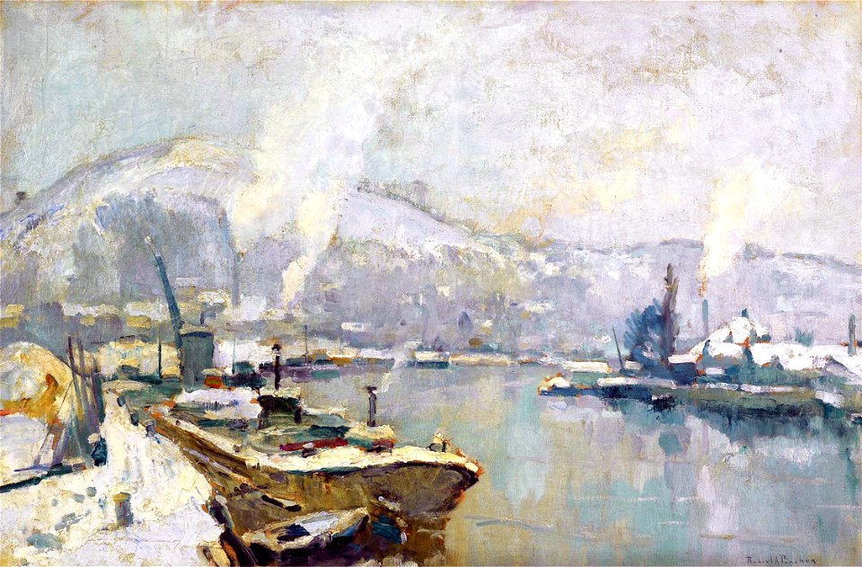 Robert Antoine Pinchon, La Seine et la Côte Sainte Catherine à Rouen en hiver, oil on canvas, 54.6 83.2 cm