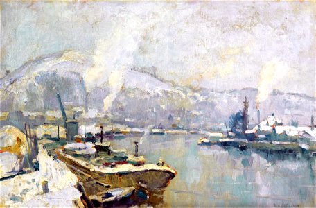 Robert Antoine Pinchon, La Seine et la Côte Sainte Catherine à Rouen en hiver, oil on canvas, 54.6 83.2 cm