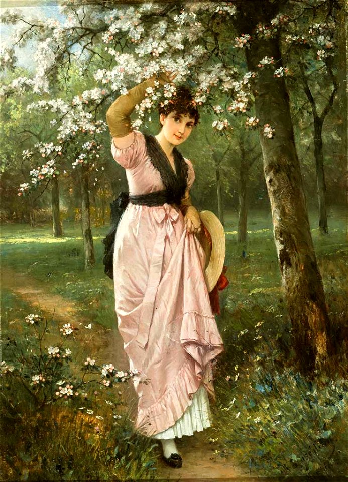 Robert Beyschlag Dame unter Kirschbaum