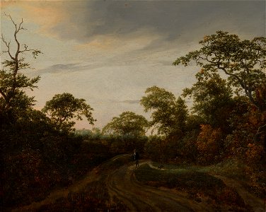 Road through a Wooded Landscape at Twilight by Jacob van Ruisdael Mauritshuis 728. Free illustration for personal and commercial use.