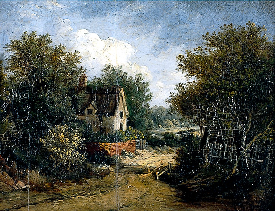 Road Scene with a Thatched Cottage by Robert Ladbrooke