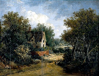 Road Scene with a Thatched Cottage by Robert Ladbrooke