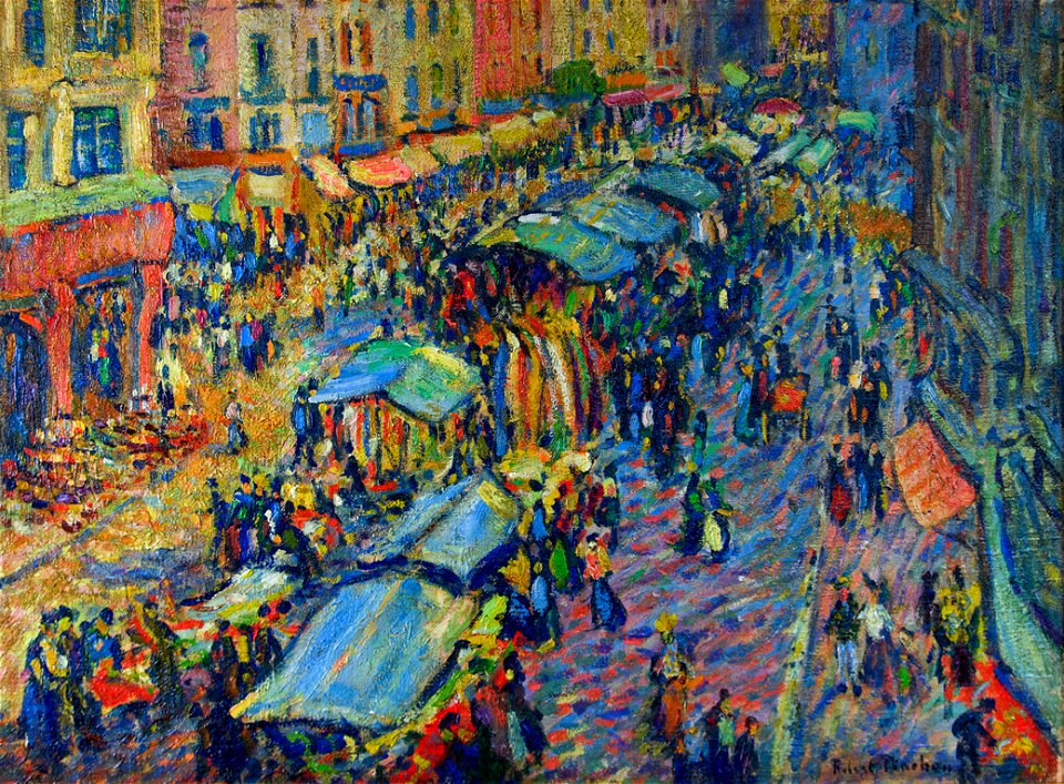 Robert Antoine Pinchon, Le marché de Pont Audemer, oil on canvas, 53 x 71 cm