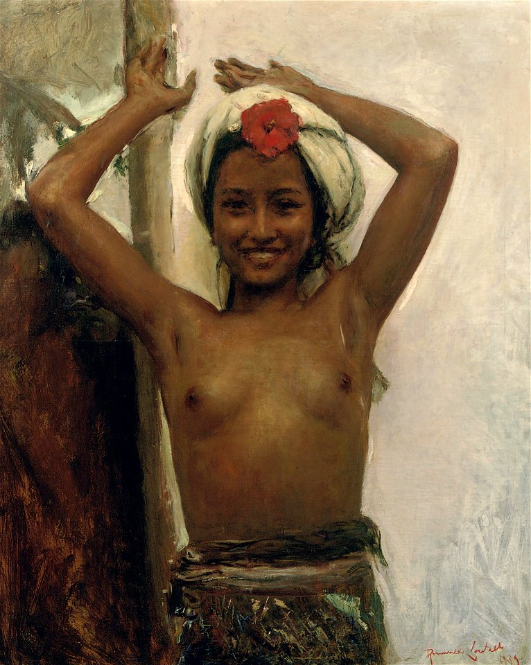 Romualdo locatelli young balinese girl with hibiscus
