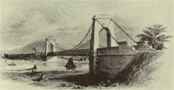 S&DR Tees Suspension Bridge, 1830. Free illustration for personal and commercial use.