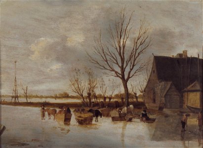 S.J. van Ruysdael - Winterlandschap met boerderij en paardesleeën op het ijs - NK3073 - Cultural Heritage Agency of the Netherlands Art Collection