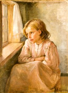 Rzsevskaya Antonina Girl at the window. Free illustration for personal and commercial use.
