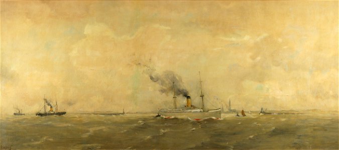 SA 1309-Gezicht op de pieren bij IJmuiden naar het oosten-Schip voor de pieren te IJmuiden
