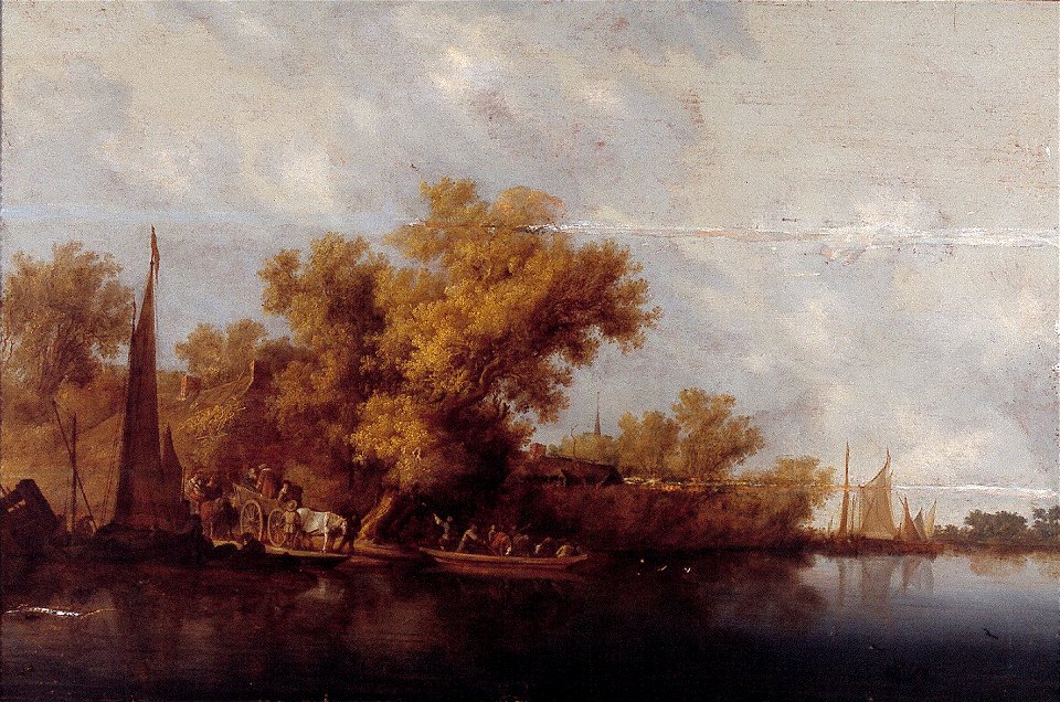 S.J. van Ruysdael - Rivierlandschap met veerboot - NK1789 - Cultural Heritage Agency of the Netherlands Art Collection