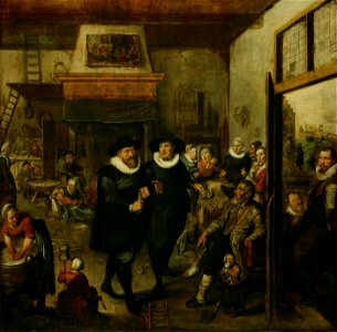 SA 1758-Aalmoezeniers op huisbezoek-Een aalmoezenier vergezeld door de hoofdprovoost brengt een huisbezoek bij de armen
