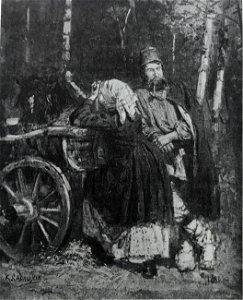 Savitsky To war 1880 fragment Crying woman and a peasant at a cart