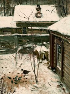 Savrasov yard winter. Free illustration for personal and commercial use.