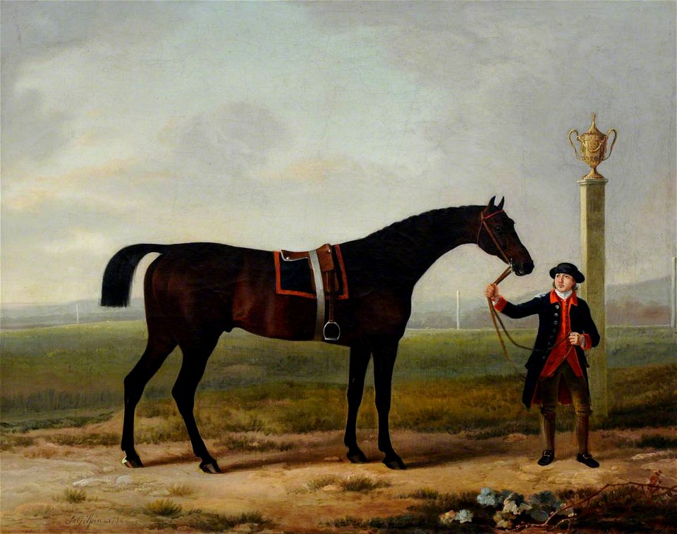 Sawrey Gilpin (1733-1807) - 'Juniper', a Bay Racehorse, Held by a Groom, Probably on Doncaster Racecourse, with the 1774 Doncaster Gold Cup Displayed - 290359 - National Trust