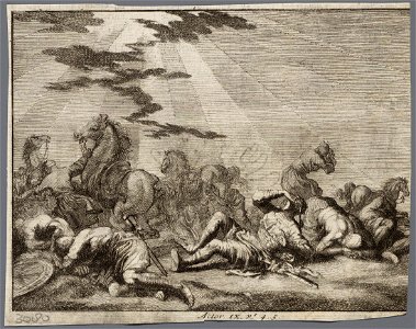 Saulus en zijn krijgslieden storten door een hemels licht beschenen ter aarde, objectnr A 48682