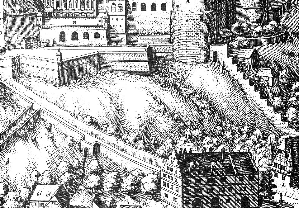 Schlossweg Heidelberg 1620 von Merian