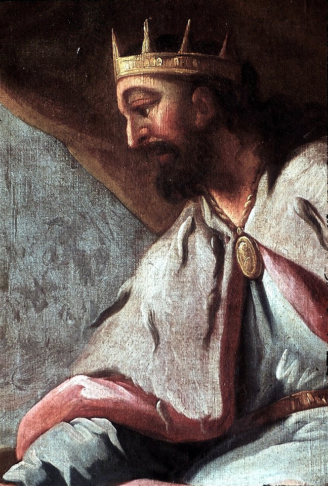 Schwäbisch Hall, Rathaus, Wandbild im Trausaal (Heldensaal) Mucius Scaevola bei der Feuerprobe (Portrait des Königs)