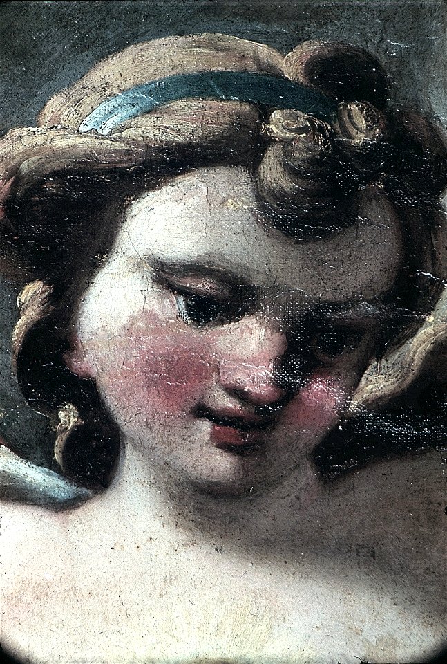 Schwäbisch Hall, Rathaus, Deckengemälde im Ratssaal Sieg der Tugend über die Laster oder Sieg des Christentums über das Heidentum (Ausschnitt Erzengel Michael, Portrait)