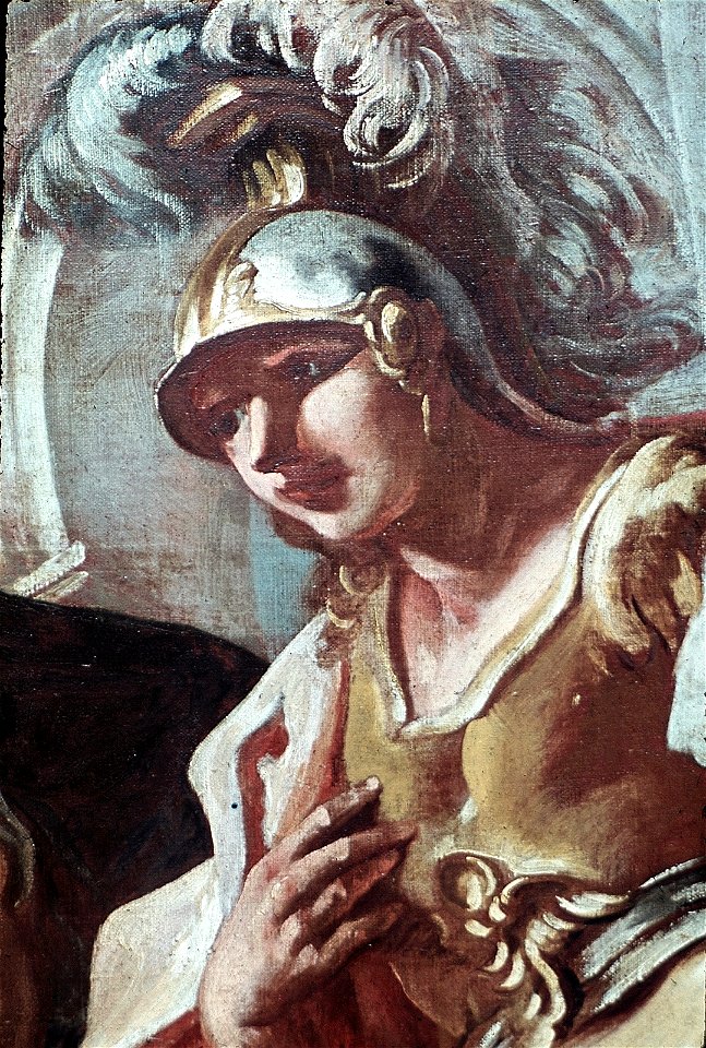 Schwäbisch Hall, Rathaus, Fresko Achilles, Patroclus, Hektor, Aeneas, Caesar, Pompejus, Scipio. Hannibal o. Achilles, Patroklos, Hektor, Aeneas, Romulus, Pompeius, Scipio, Fabius (Publius Cornelius Scipio Africanus)