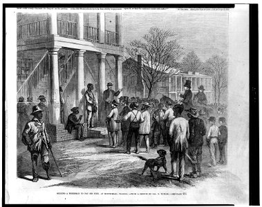 Selling a freedman to pay his fine, at Monticello, Florida - from a sketch by Jas. E. Taylor. LCCN96519280