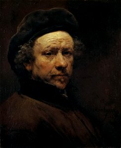 Self Portrait with Beret and Turned-up Collar, Rembrandt, c. 1655. Free illustration for personal and commercial use.