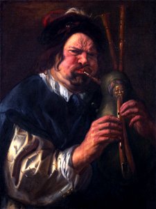 Self portrait as a bagpipe player, by Jacob Jordaens (I). Free illustration for personal and commercial use.