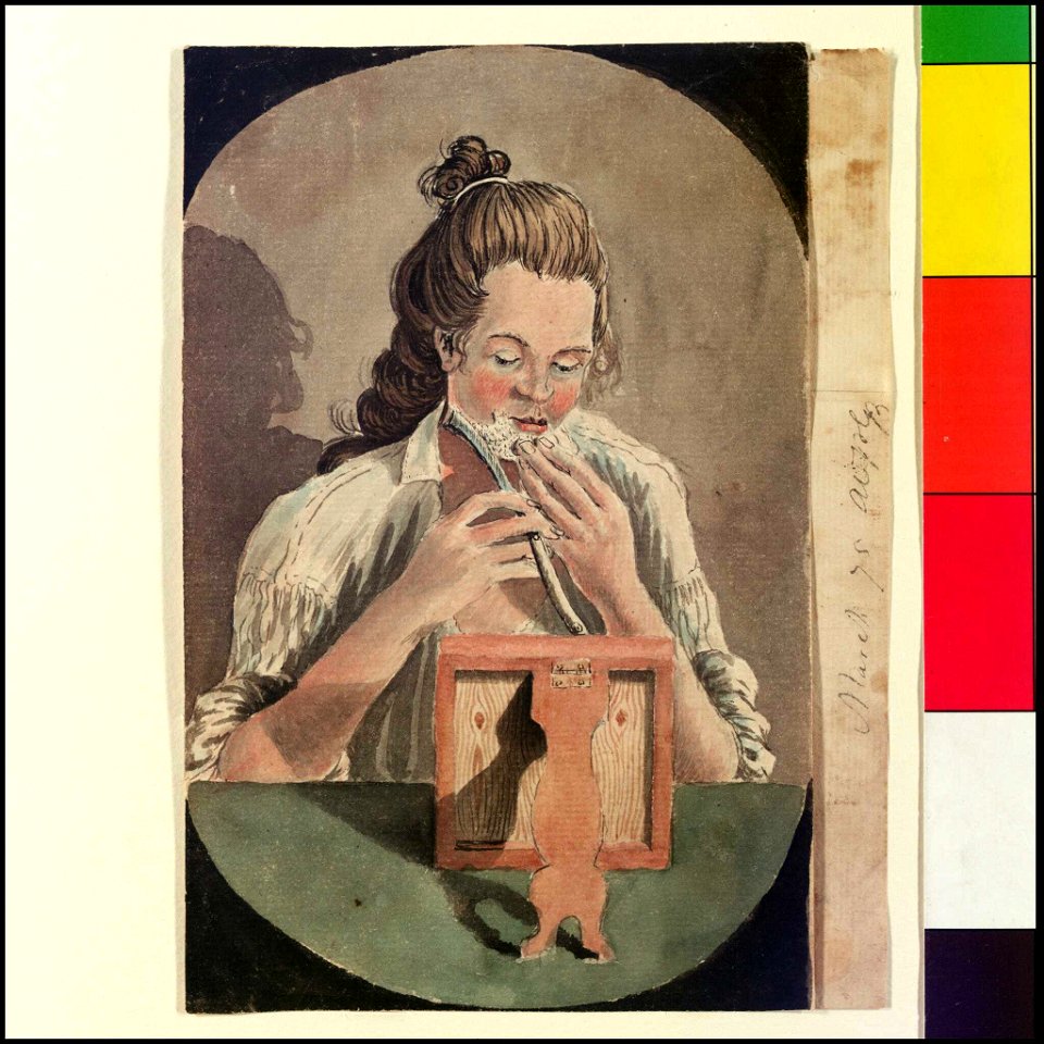 Self-portrait of Lieutenant Gabriel Bray shaving (Bray album) RMG PT2024