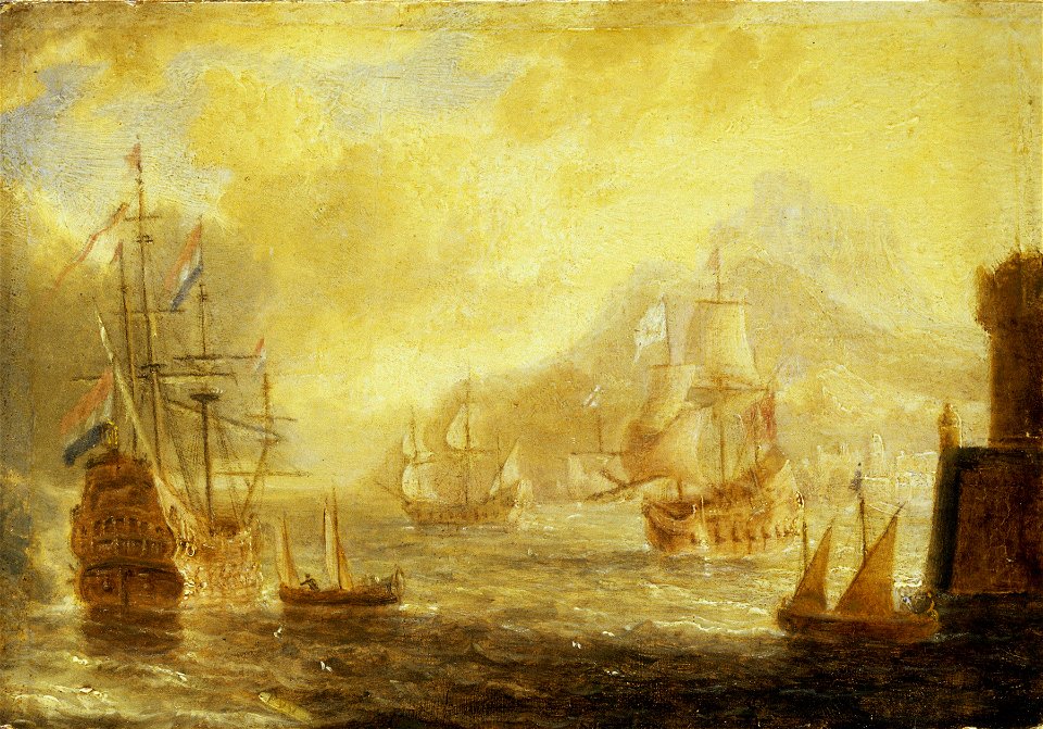 Ships at Anchor Off a Mediterranean Harbour RMG BHC0851
