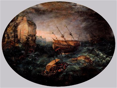 Shipwreck off a Rocky Coast (1614) by Adam Willaerts. Free illustration for personal and commercial use.