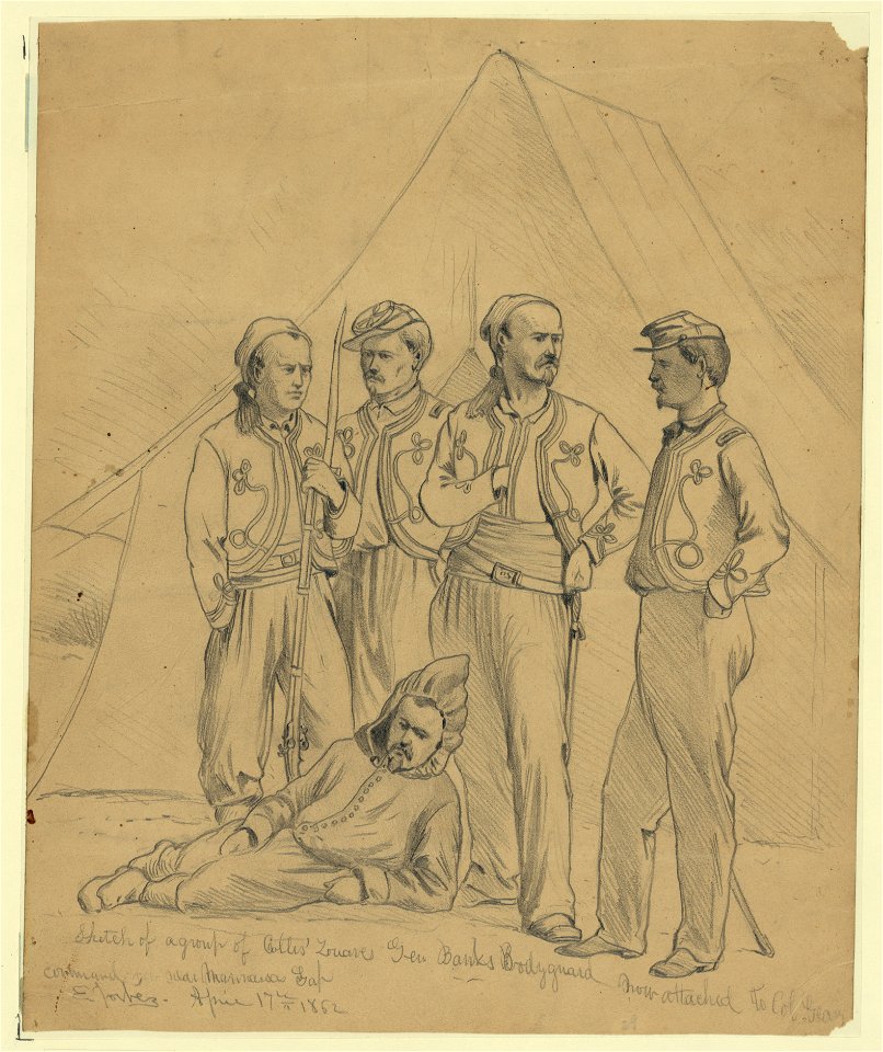 Sketch of a group of Collis' Zouaves-Gen. Banks bodyguard, now attached to Col. Geary command, near Manassas Gap - E. Forbes. LCCN2004661842