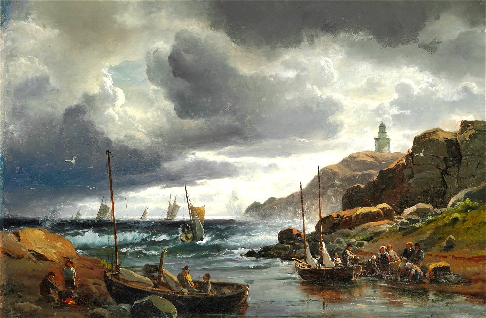 C. F. Sørensen, Gathering storm off the coast at Vinga lighthouse at Gothenburg, 1860.