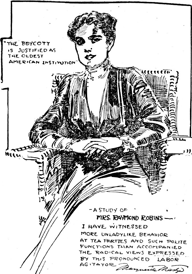 Sketch by Marguerite Martyn of labor leader Margaret Dreier Robins, 1910