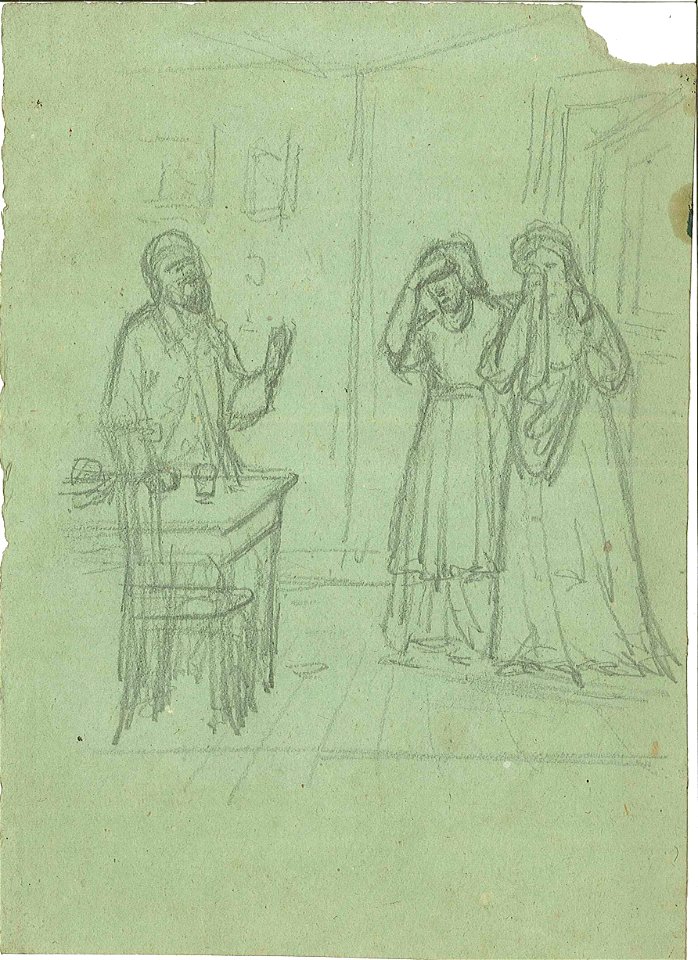 Sketch of an Interior with Two Crying Women and a Man by Atelier Cuypers en Stoltzenberg Cuypershuis 0682b