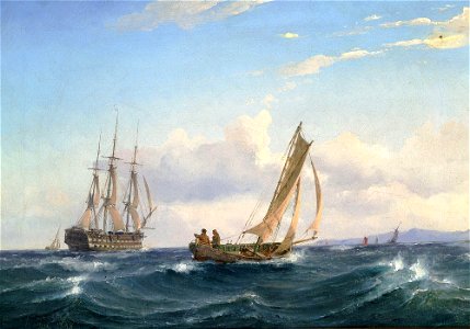 Carl Frederik Sørensen - En jolle og linieskib ud for Kullen (1848)