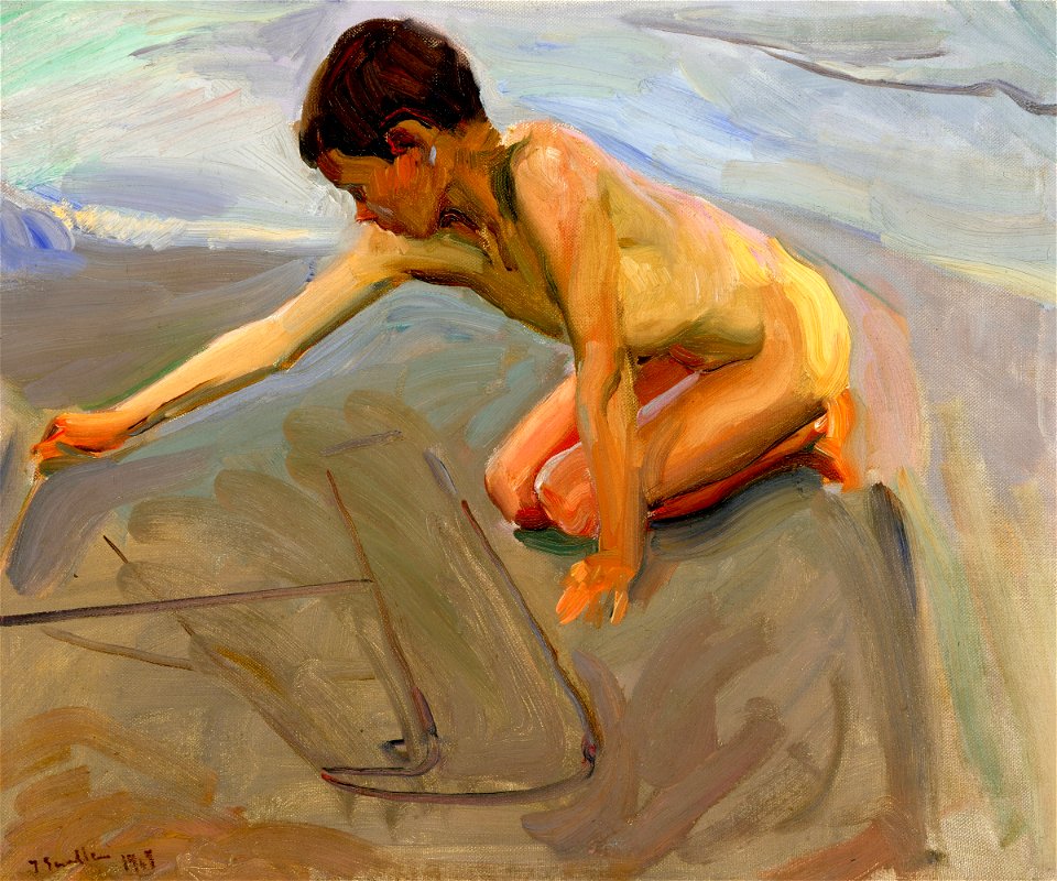 Joaquín Sorolla y Bastida - Dibujando en la arena (ca. 1911)