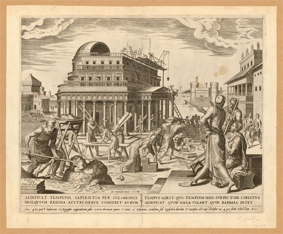 Solomon Building The Temple 1558 print by Frans Floris I, S.I 1456, Prints Department, Royal Library of Belgium