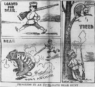 Sottek cartoon on the Russo-Japanese war as a bearhunt