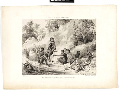 South African Sketches. Plate III. Breakfast Party of Kaffir Marauders detected RMG PY6030