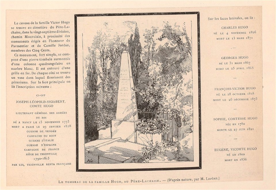 Steinlen - le tombeau de la famille Hugo au Père-Lachaise