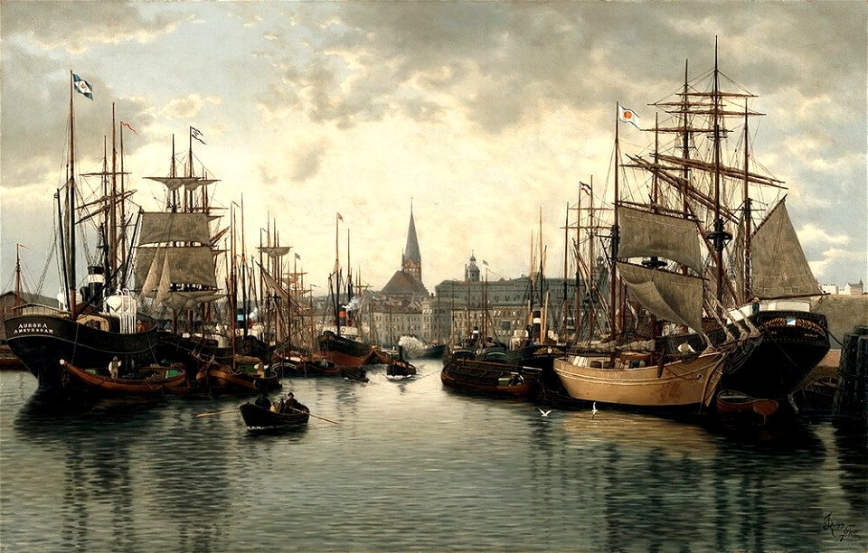 Port of Szczecin with a panorama of the city (1899)
