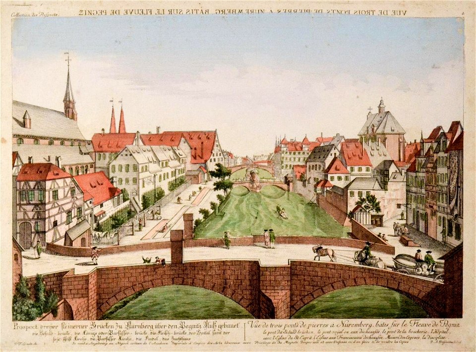 Stich - Nürnberg - Pegnitzbrücken - Delsenbach - 1750