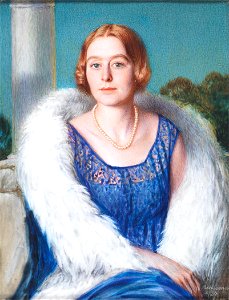 Sternad – Portrait of a lady in a blue lace dress, 1929. Free illustration for personal and commercial use.