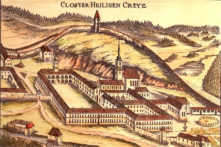 Stift Heiligenkreuz von Süden - kolorierter Kupferstich von G. M. Vischer 1672
