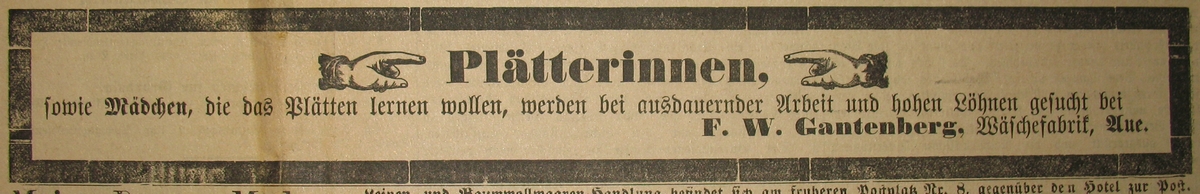 Stellenanzeige F. W. Gantenberg