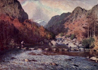 Stepping-Stones, Seathwaite - The English Lakes - A. Heaton Cooper. Free illustration for personal and commercial use.