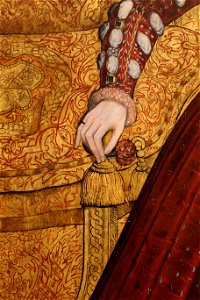 Steven van der Meulen, ritratto di elisabetta I, 1563 ca. 03 mano, nappa e garofano