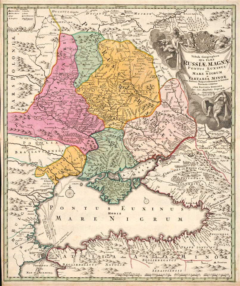 Tabula geographica qua pars Rusiae Magnae - Pontus Euxinus seu Mare Nigrum et Tartaria Minor cum finitimis Bulgariae Romaniae et Natoliae Provinciis LOC 2011585232