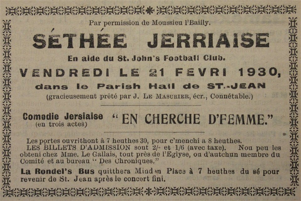 Séthée Jèrriaise 21 Févri 1930
