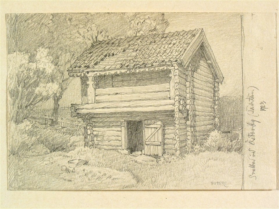 Södermanland, Selebo hd., Överselö sn. Svalbod vid Österby . Teckning av Ferdinand Boberg - Nordiska museet - NMA.0088453