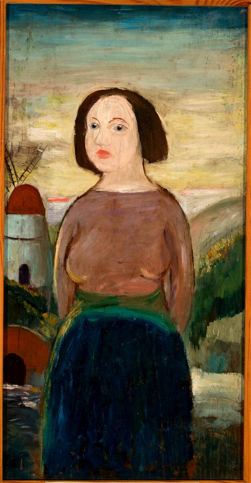 Girl against the background of a landscape with a windmill, Tadeusz Makowski, circa 1920